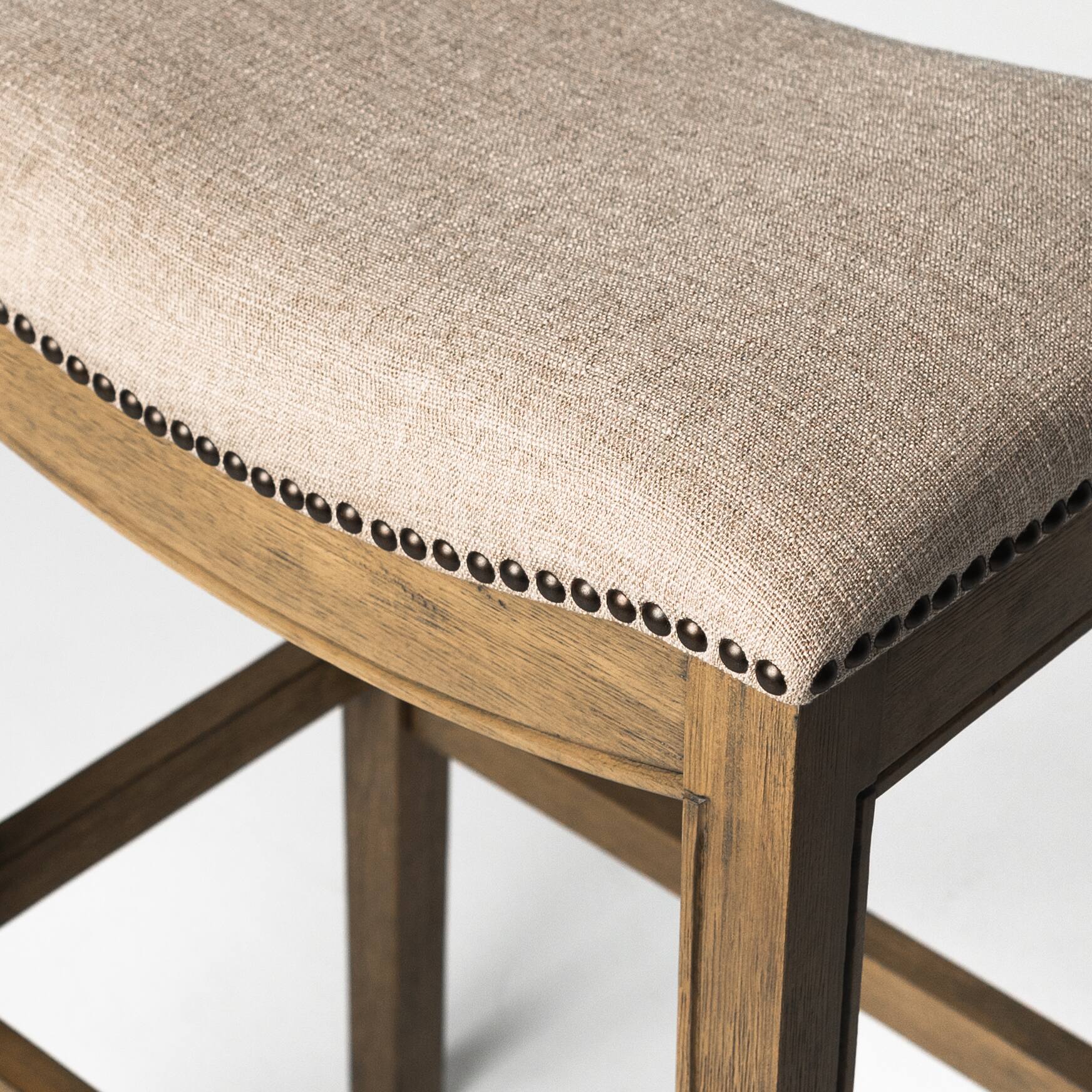 Back. Maven Lane - 26" Adrien Saddle Counter Stool In Natural Wood Finish With Fabric Upholstery - Natural Wood.
