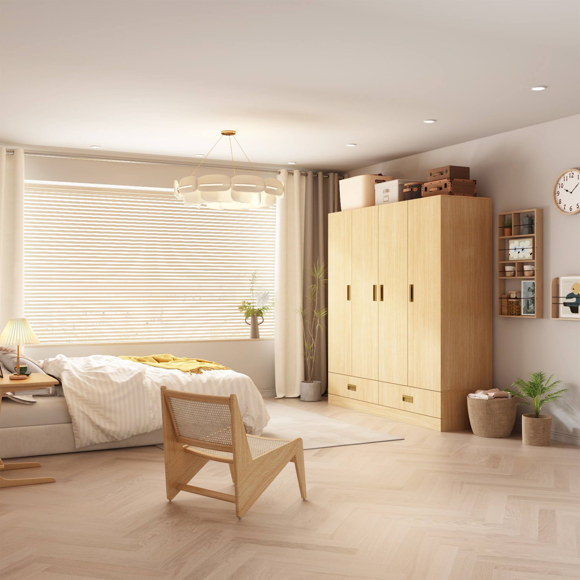 Alt View 9. FUFU&GAGA - Wood Grain Wardrobe Closet with 4 Doors and 2 Drawers Large Armoire Storage Cabinet Organizer for Bedroom - Wooden.