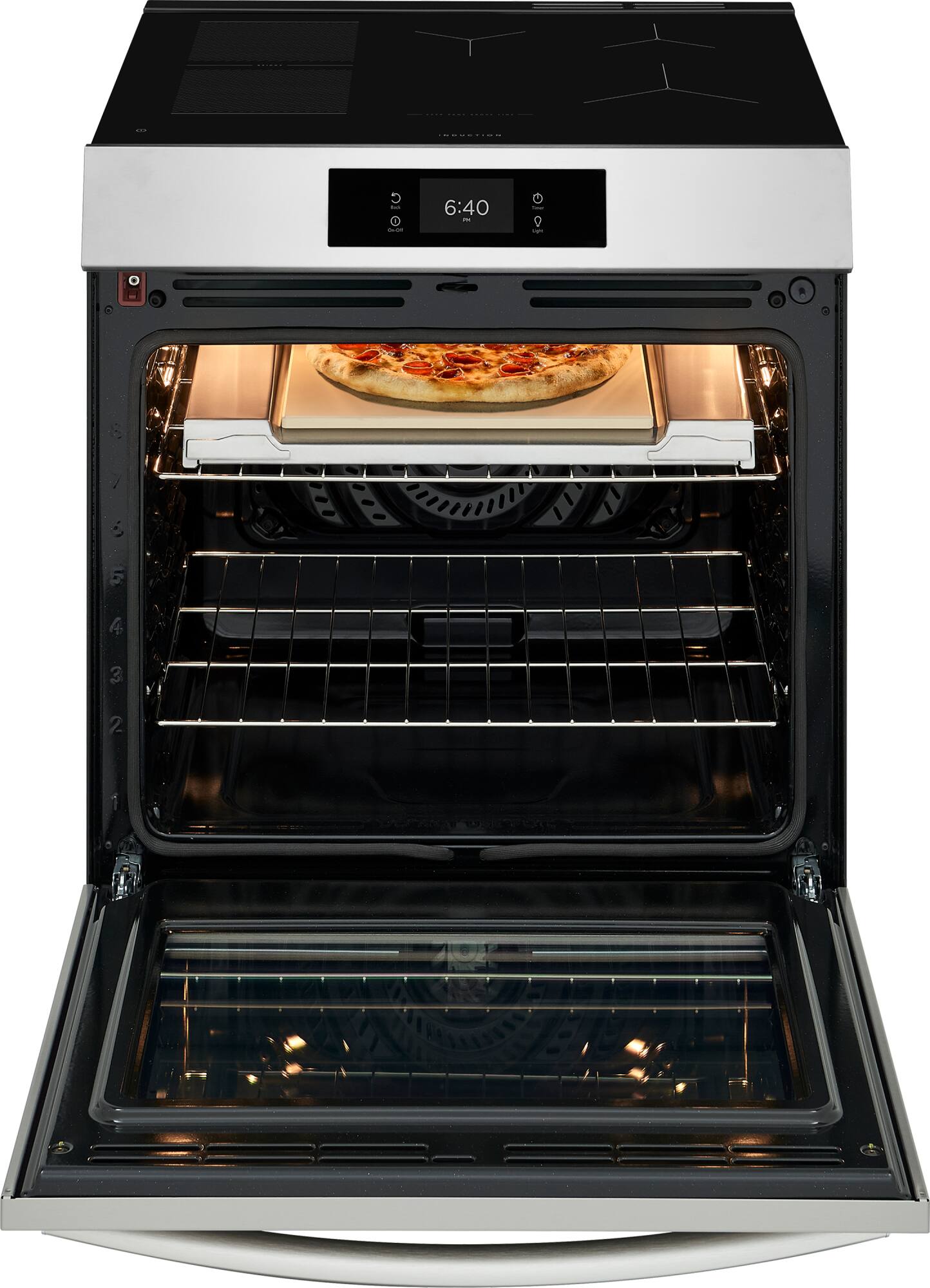 Alt View 5. Frigidaire - Gallery 6.2 Cu. Ft. Slide-In Electric Induction Range with Stone-Baked Pizza and 15+ Ways to Cook - Stainless Steel.