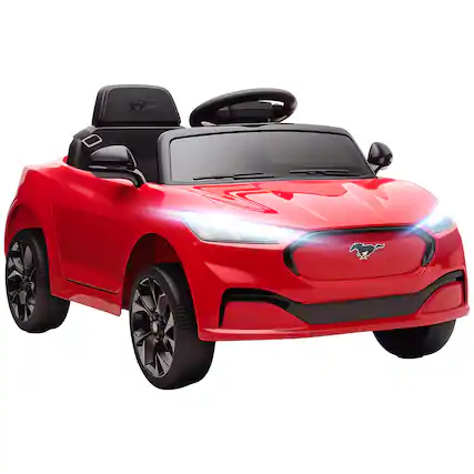 Front. Qaba - 12V Kids Ride On Car, Licensed Ford Mustang Mach-E Electric Car w/Remote, 4 Speeds, LED Light, Music, Bluetooth.