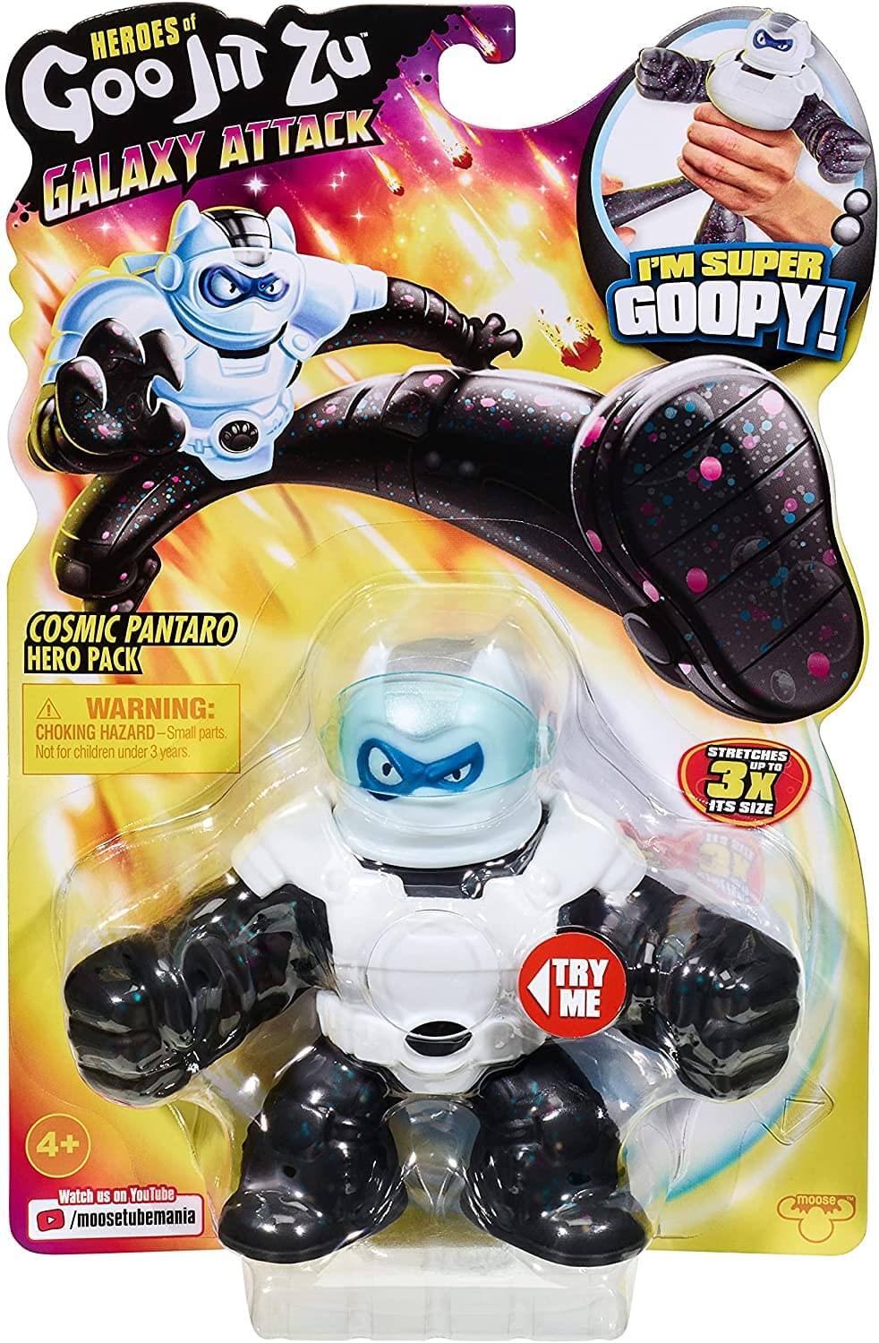 **Heroes of Goojit Zu**  
**Galaxy Attack**

**Cosmic Pantaro Hero Pack**

**I'm Super Goopy!**

**Warning:** Choking Hazard - Small parts. Not for children under 3 years.

**Stretches up to 3x its size**

**Try Me**

**4+**

Watch us on YouTube /moosetubemania