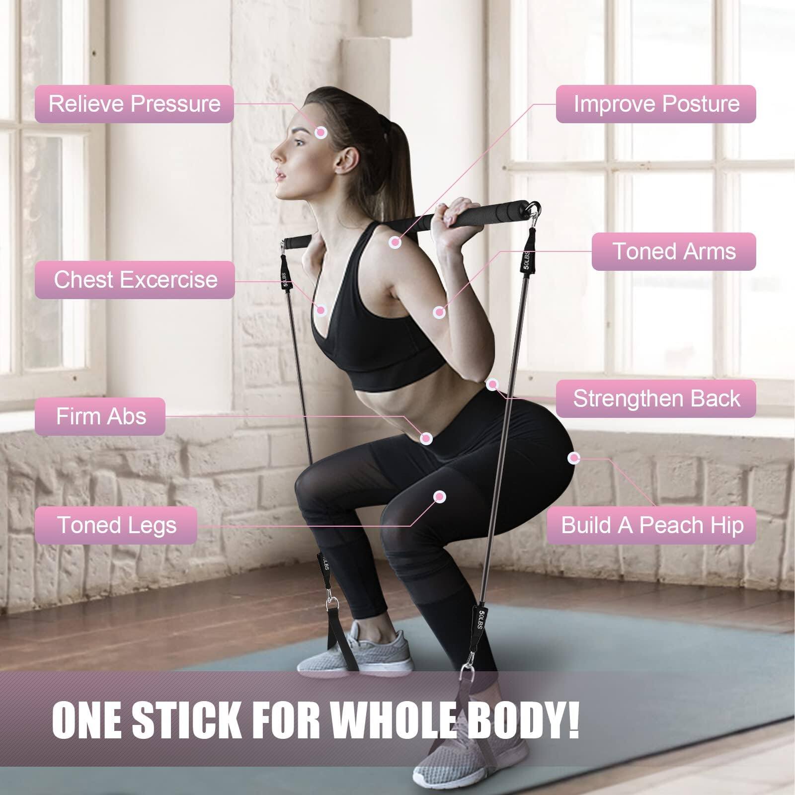 Relieve Pressure  
Improve Posture  
Chest Exercise  
Toned Arms  
Firm Abs  
Strengthen Back  
Toned Legs  
Build A Peach Hip  

ONE STICK FOR WHOLE BODY!