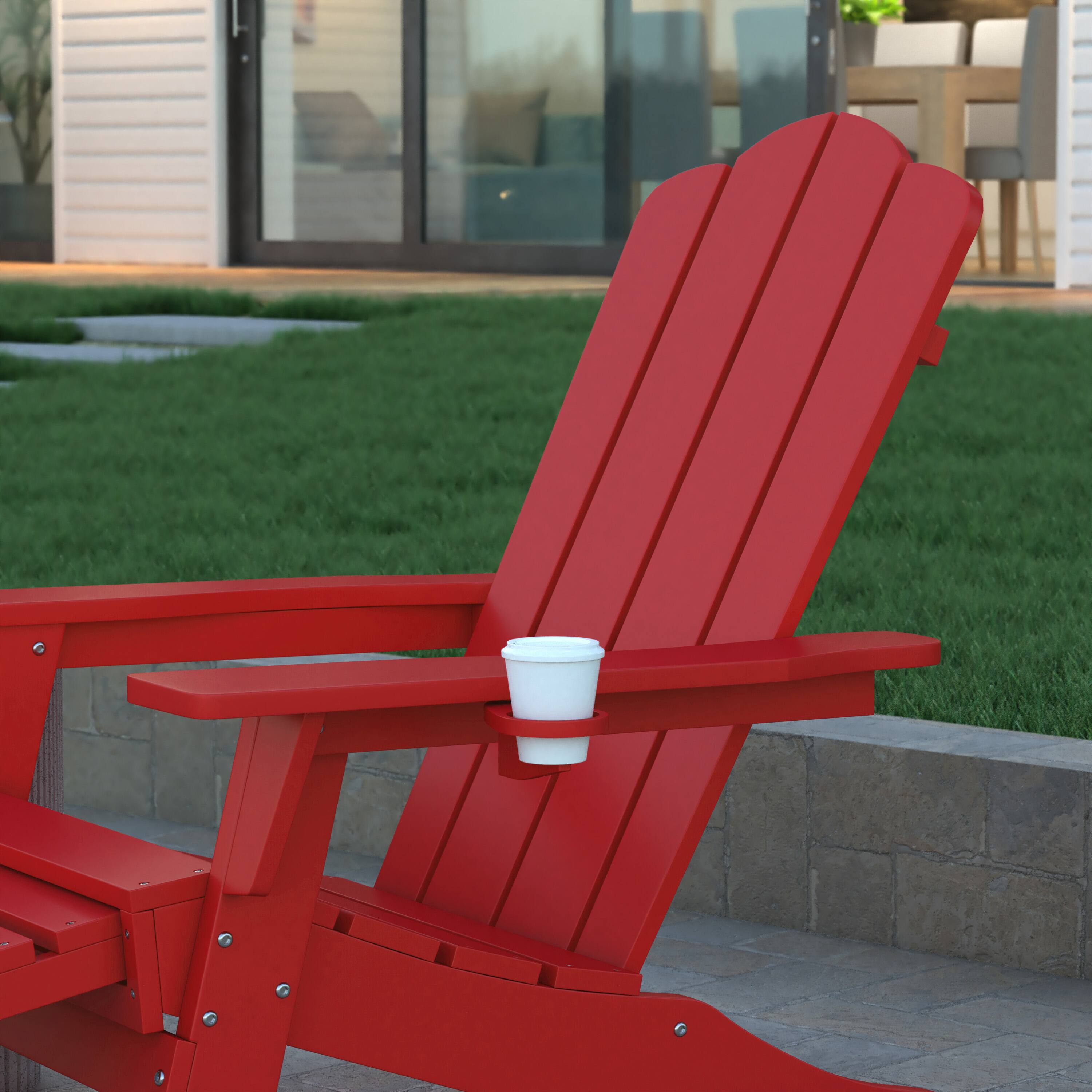 Alt View 4. Emma + Oliver - Haley Adirondack Chair with Cup Holder and Pull Out Ottoman, All-Weather HDPE Indoor/Outdoor Lounge Chair - Red.