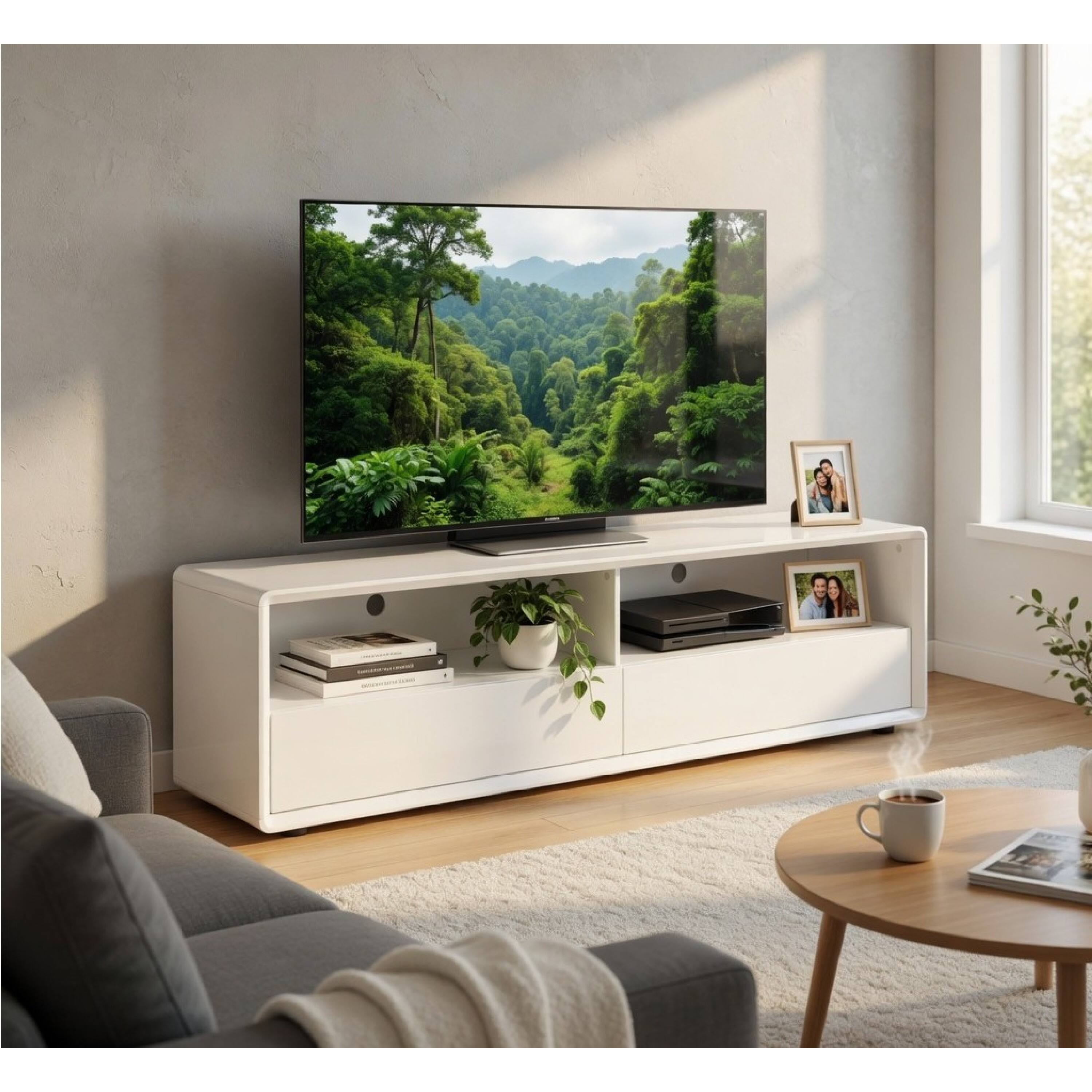 Alt View 7. Manhattan Lane - Siena TV Stand Media Console with 2 Drawers, White Gloss Wood 71 Inch - White.