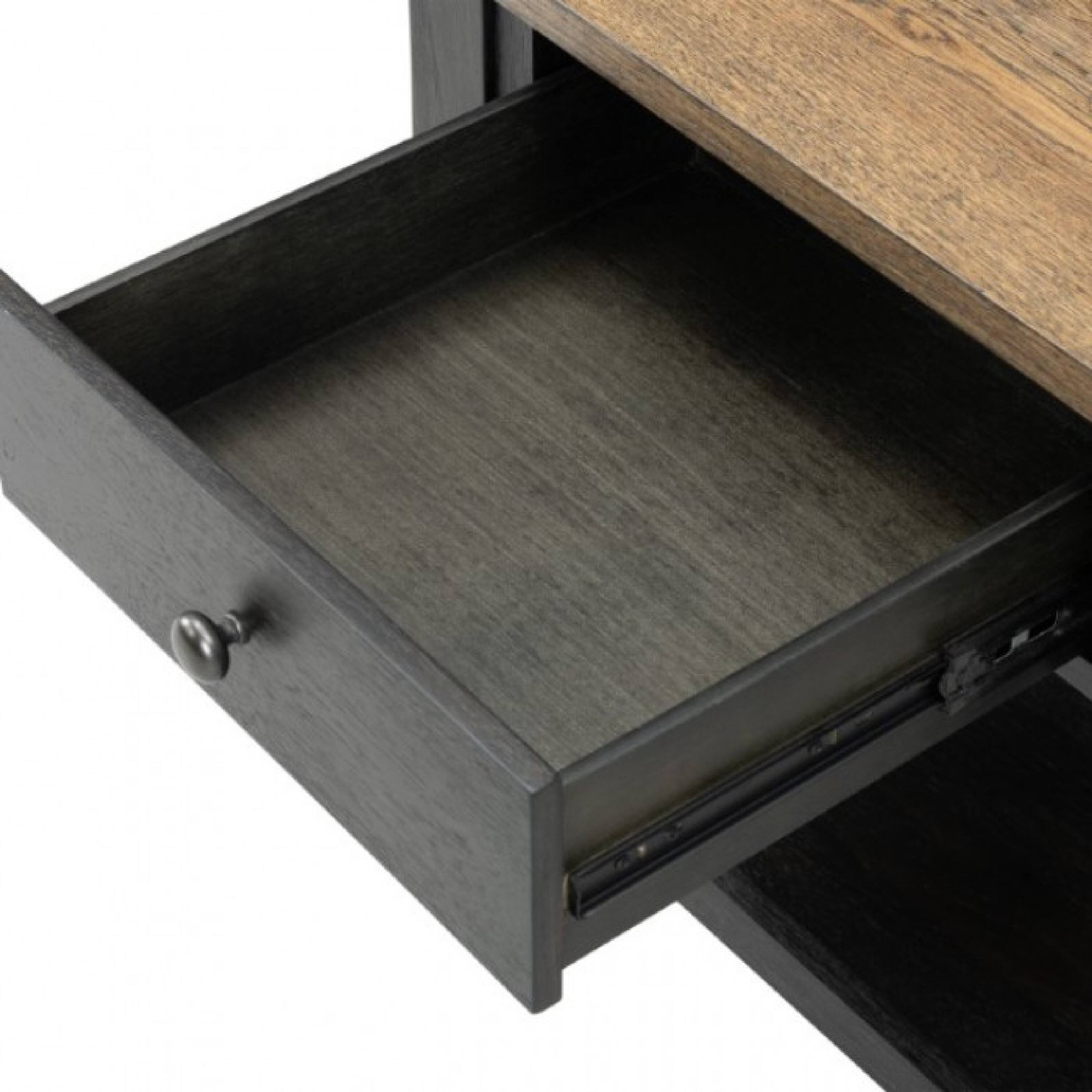 Back. Manhattan Lane - Ginie Chairside End Table, 1 Drawer, Black Brown Solid Wood, 24 Inch - Black, Brown.