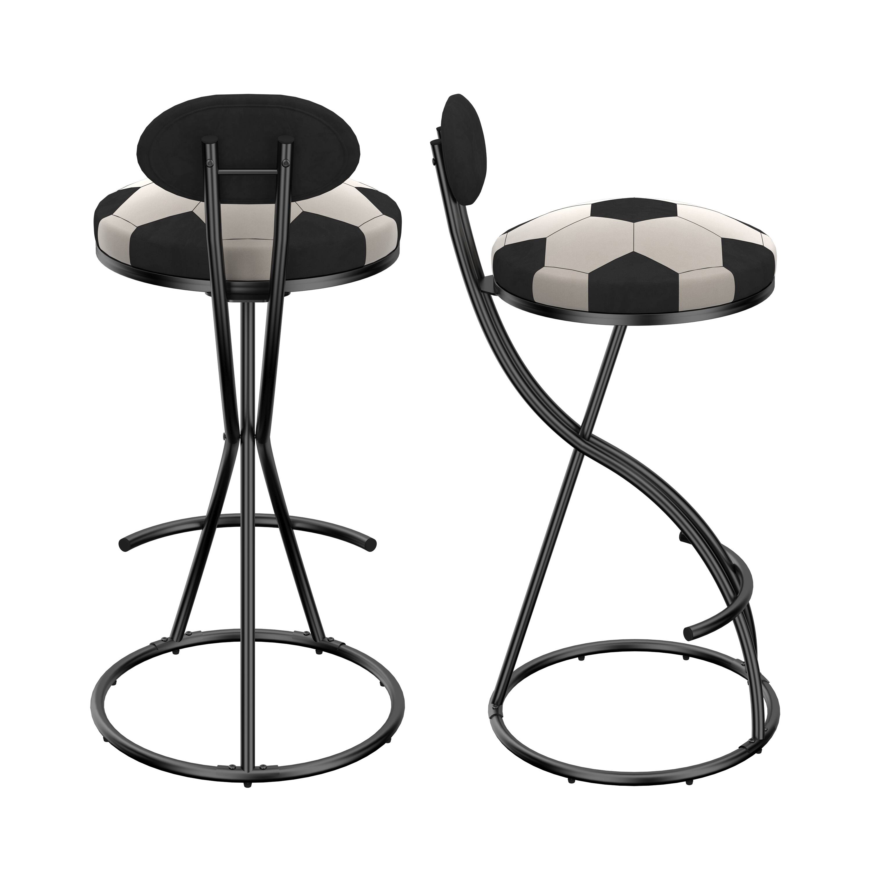 Left. PexFix - Modern Velvet Bar Stools, Set of 2, S-Shaped with Football Print, Upholstered for Kitchen & Living Room - Black.