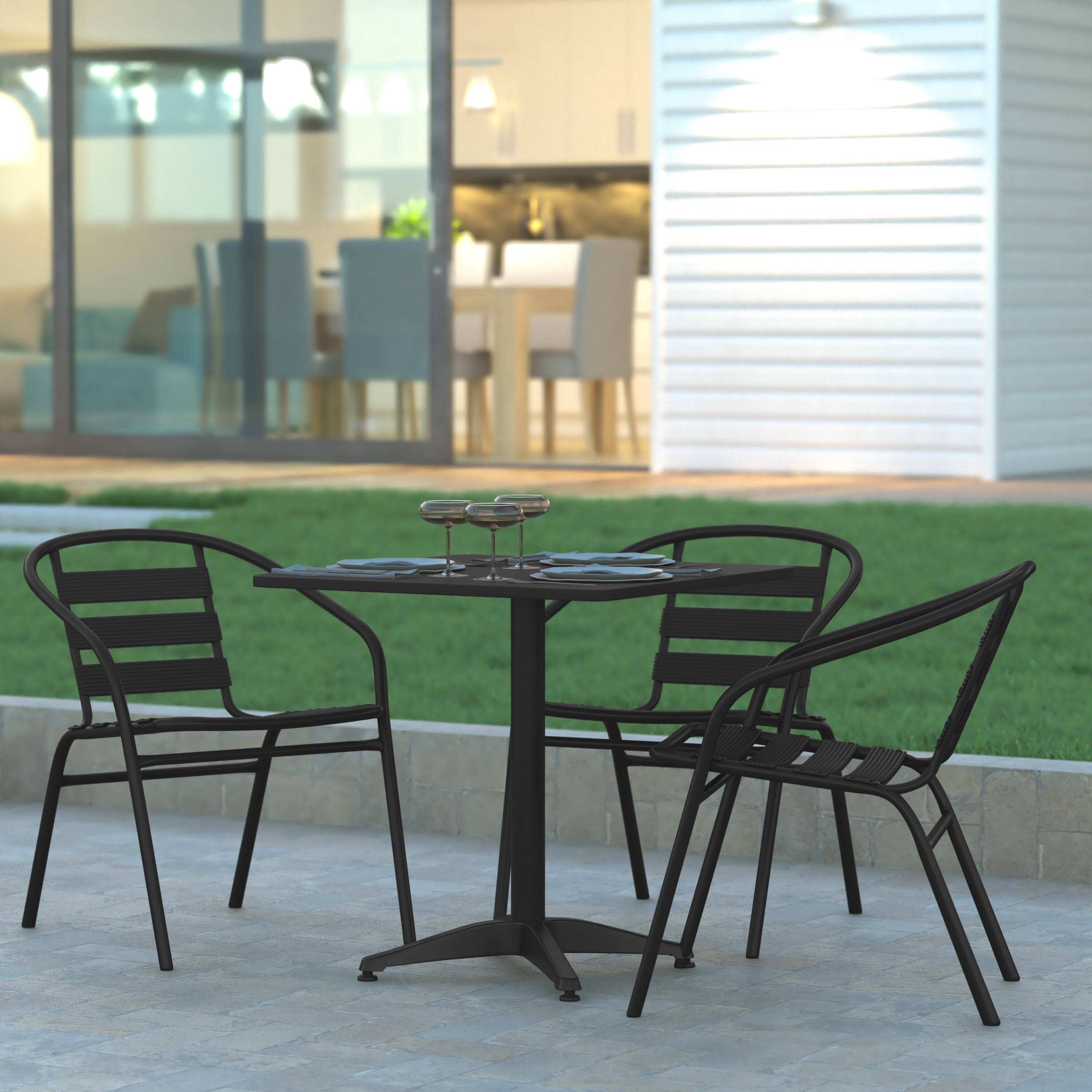 Alt View 1. Emma + Oliver - 27.5'' Square Aluminum Indoor-Outdoor Table with Base - Black.