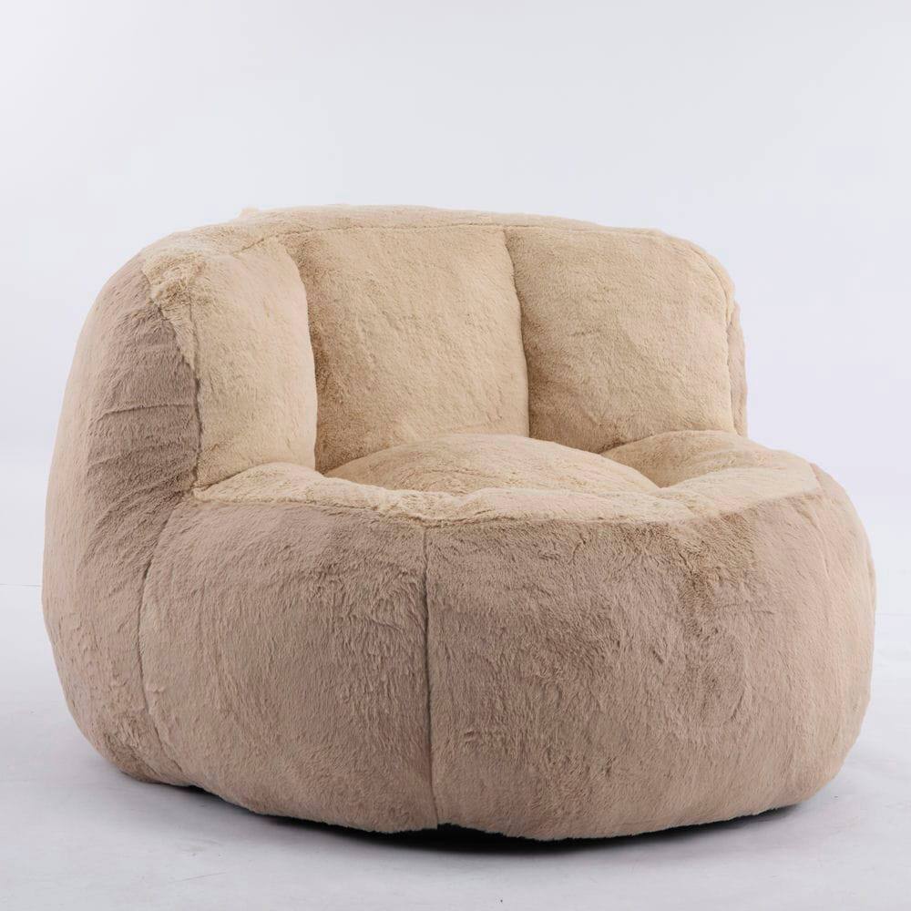 Alt View 7. Resenkos - Oversized Bean Bag Chair, Multicolor Faux Fur Couch Filled with Sponge, Large Lounger Sofa, Brown Camel - Multicolor.