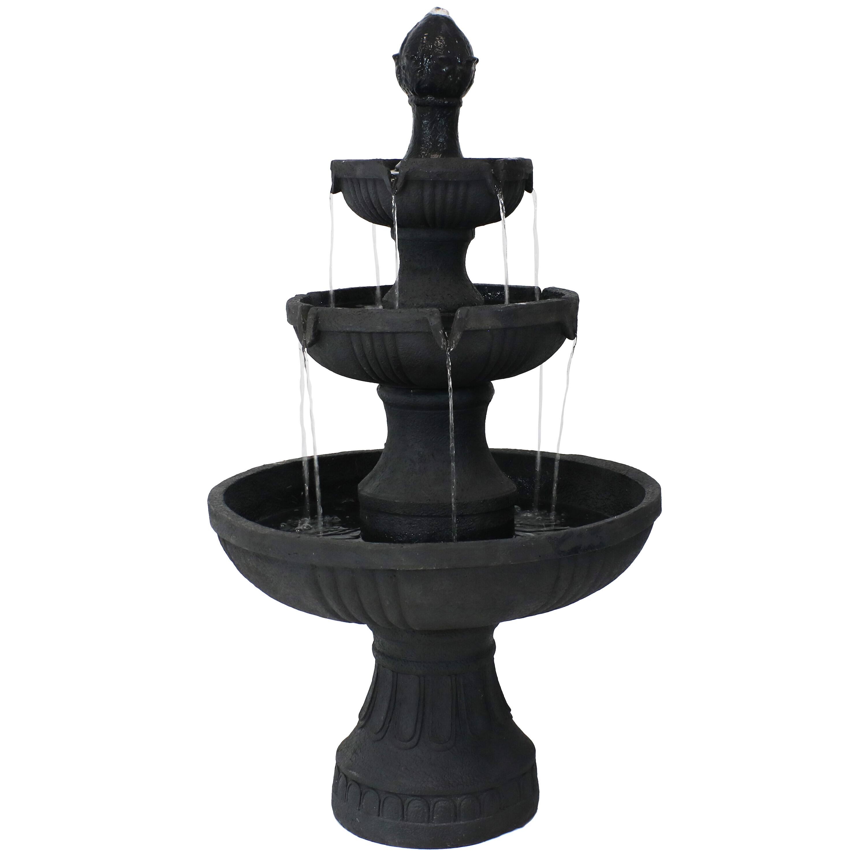 Sunnydaze - Flower Blossom Resin Outdoor 3-Tier Fountain - Black