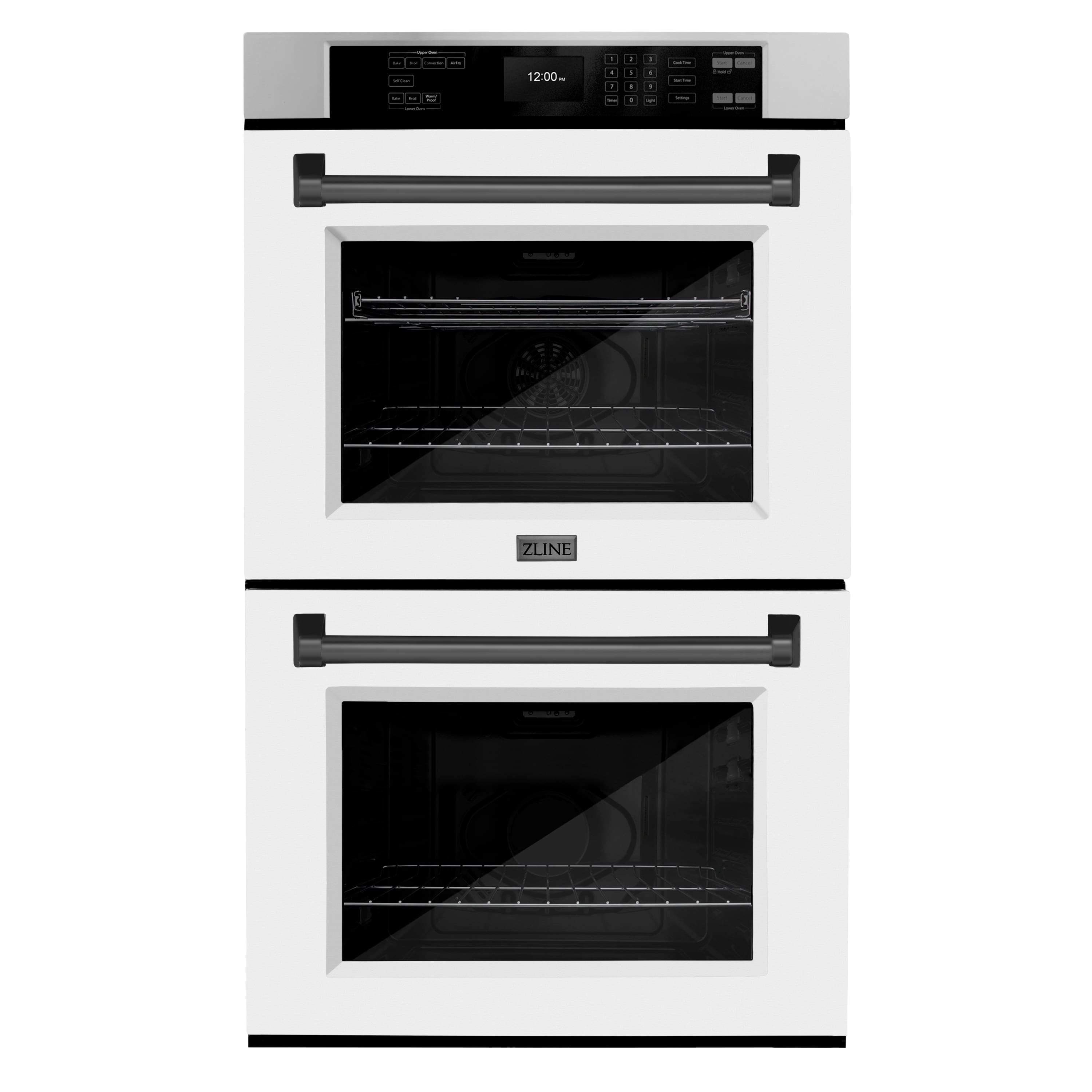 ZLINE - 30 in. Autograph Double Wall Oven w/ Air Fry and White Doors w/ Black Handles - Stainless Steel - Front_Zoom