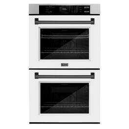 ZLINE - 30 in. Autograph Double Wall Oven w/ Air Fry and White Doors w/ Black Handles - Stainless Steel