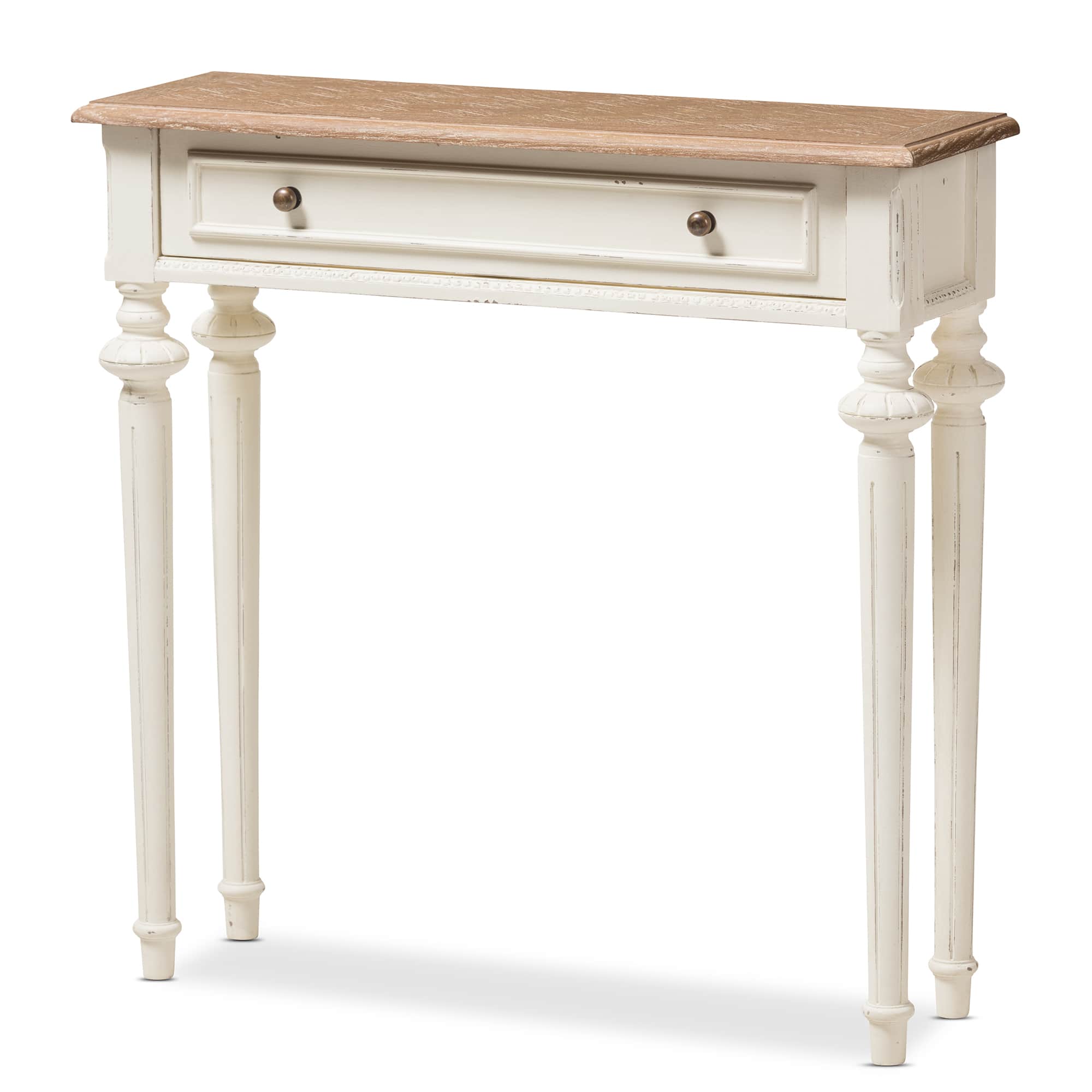 Baxton Studio - Marquetterie French Provincial Style WeatheOak and Distressed Finish Wood Two-Tone Console Table - White/Natural
