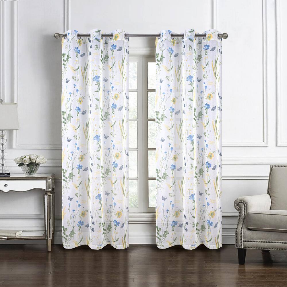Angle. RT Designers Collection - RT Designers Collection Kelce Doily Grommet Light Filtering Window Curtains for Bedroom 54" x 90" Blue - Blue.