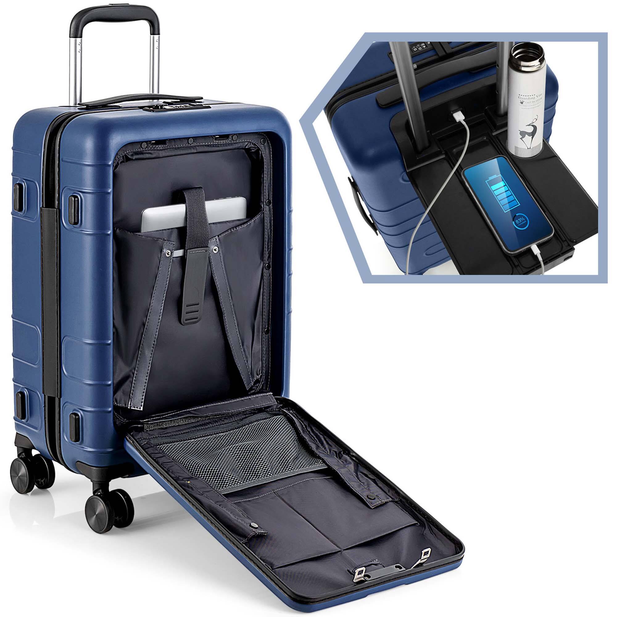 Alt View 21. Costway - 20" Carry-on Luggage PC Hardside Suitcase TSA Lock with Front Pocket & USB Port - Navy.