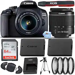 Canon - EOS 2000D / Rebel T7 with EF-S 18-55mm III Lens + 64GB + EXT BATT Bundle