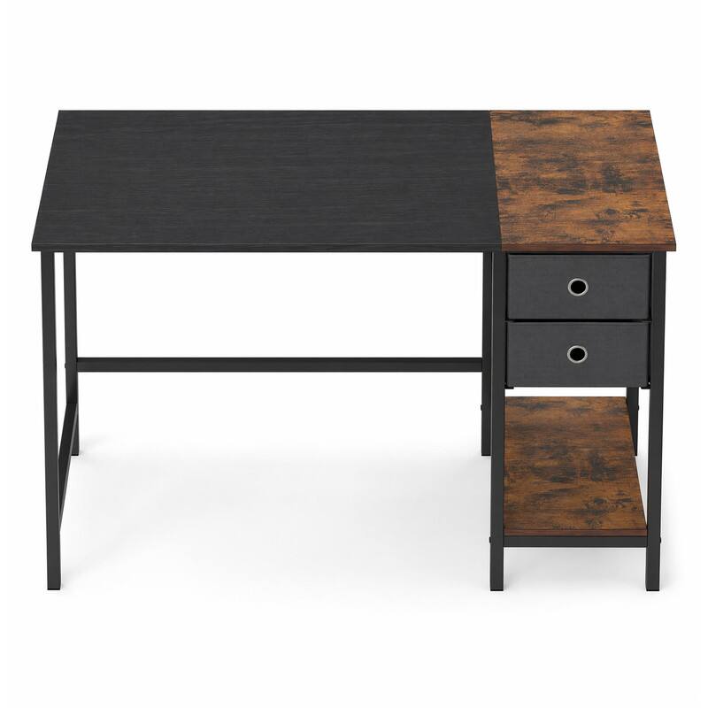 Angle. WELLFOR - 48" Industrial Computer Desk with Storage Shelves & 2 Fabric Drawers,Home Office Desk Study Writing Desk - Black.
