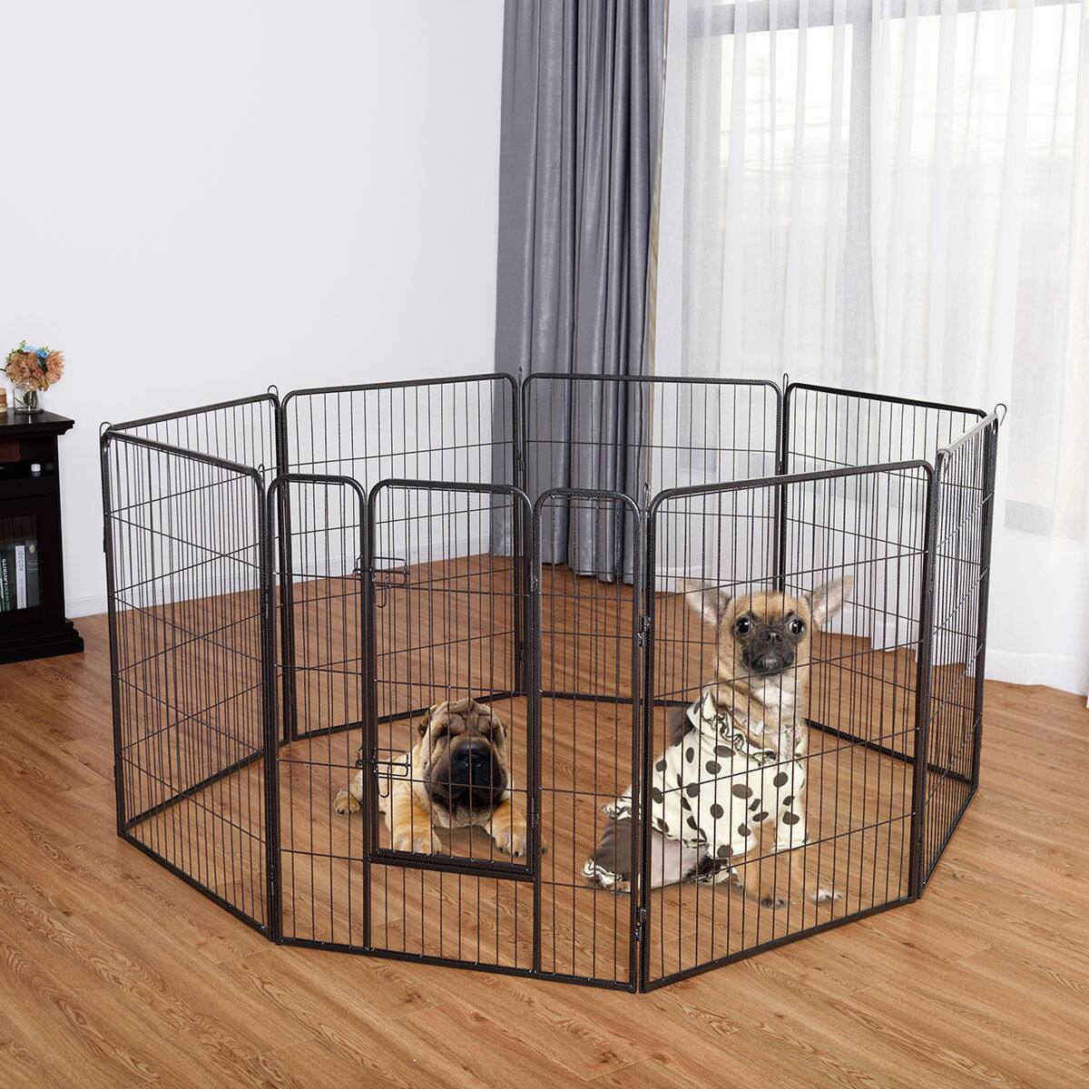 Front. Gymax - Gymax 40'' 8 Metal Panel Heavy Duty Pet Playpen Dog Exercise Pen Cat Fence Safety Gate.