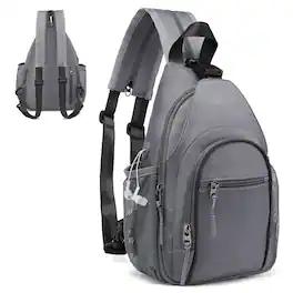 Unique Bargains - Crossbody Sling Bag with Water Bottle Holder 8.3" Convertible Small Backpack Anti Theft Daypack Chest Fanny Pack - Gray
