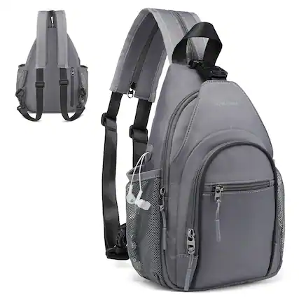 Front. Unique Bargains - Crossbody Sling Bag with Water Bottle Holder 8.3" Convertible Small Backpack Anti Theft Daypack Chest Fanny Pack - Grey.
