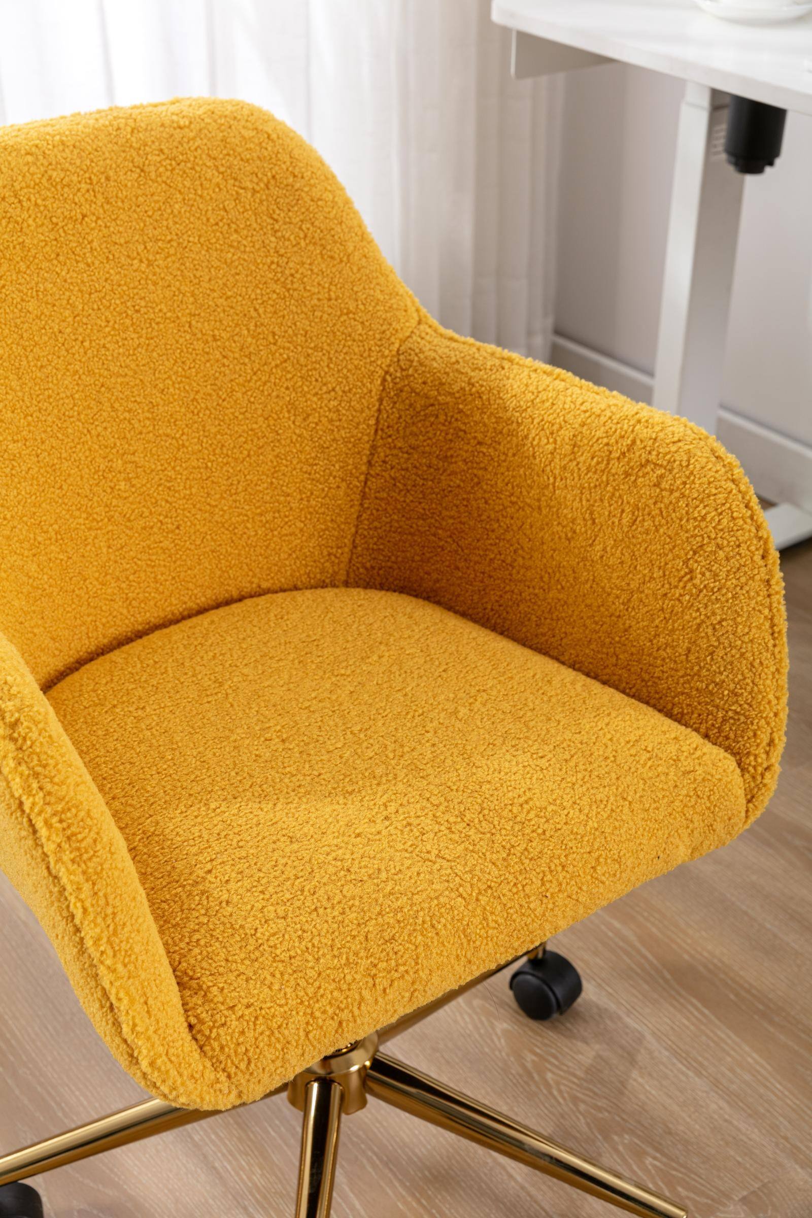 Alt View 1. Spaco - Spaco Modern Teddy Fabric Office Chair with Gold Metal Legs, Adjustable Swivel Desk Chair for Bedroom and Home Office - Yellow Teddy.