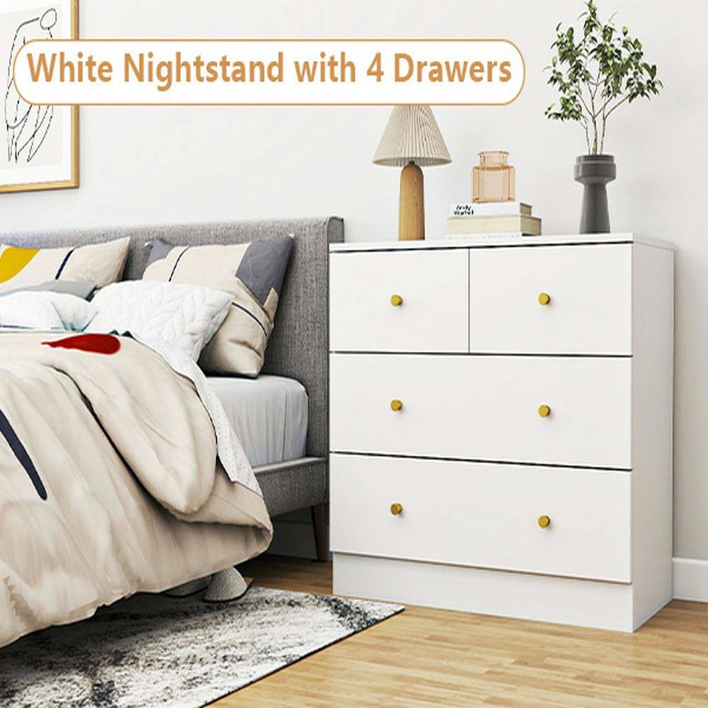 White Nightstand with 4 Drawers