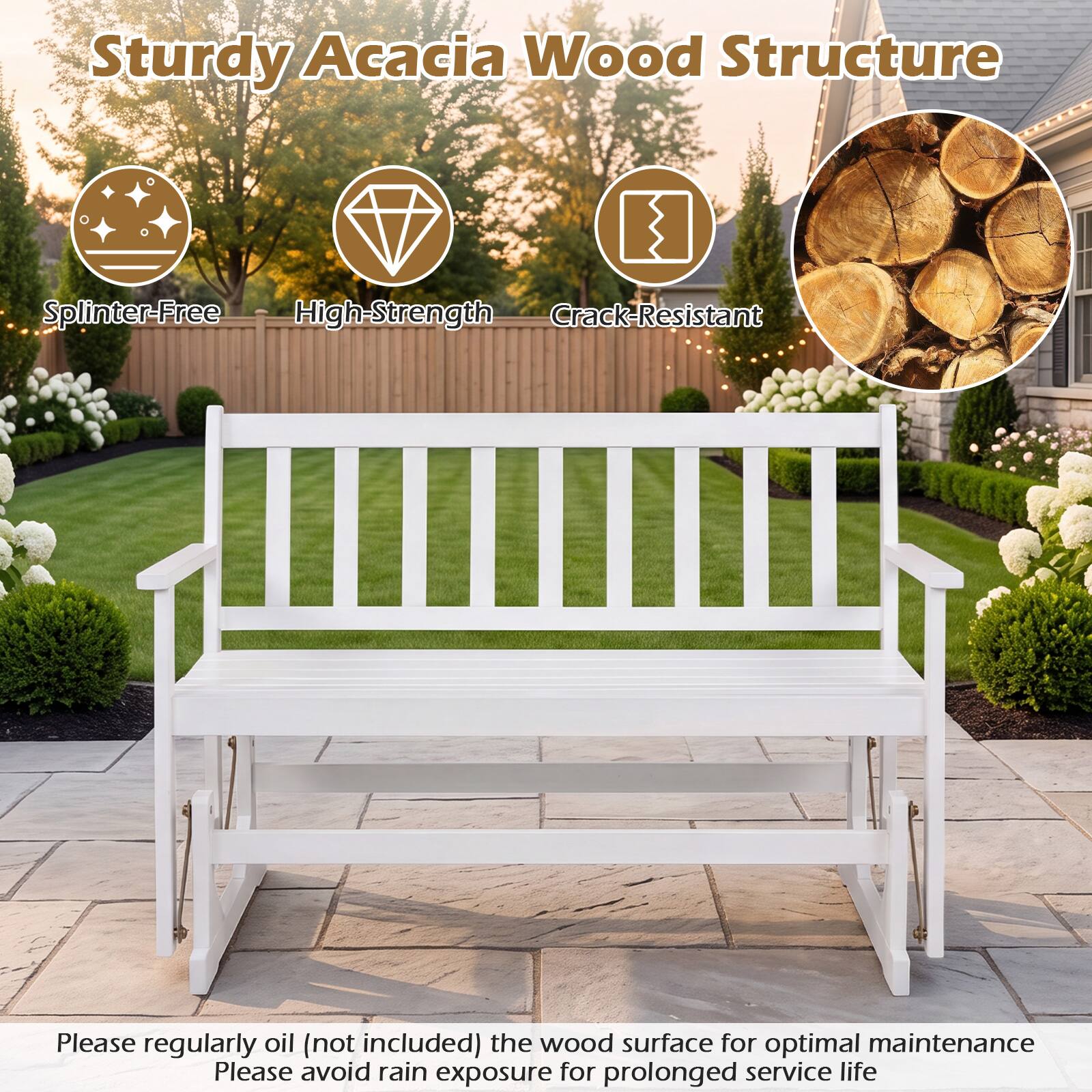 Sturdy Acacia Wood Structure

- Splinter-Free
- High-Strength
- Crack-Resistant

Please regularly oil (not included) the wood surface for optimal maintenance. Please avoid rain exposure for prolonged service life.