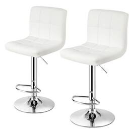 Hivvago - Set of 2 Modern Adjustable Height Bar Stool with PU Leather Swivel Seat - White