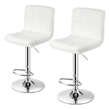 Front. Hivvago - Set of 2 Modern Adjustable Height Bar Stool with White PU Leather Swivel Seat - white.