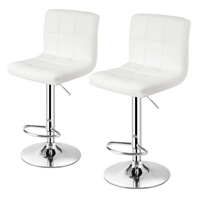 Front. Hivvago - Set of 2 Modern Adjustable Height Bar Stool with White PU Leather Swivel Seat - white.