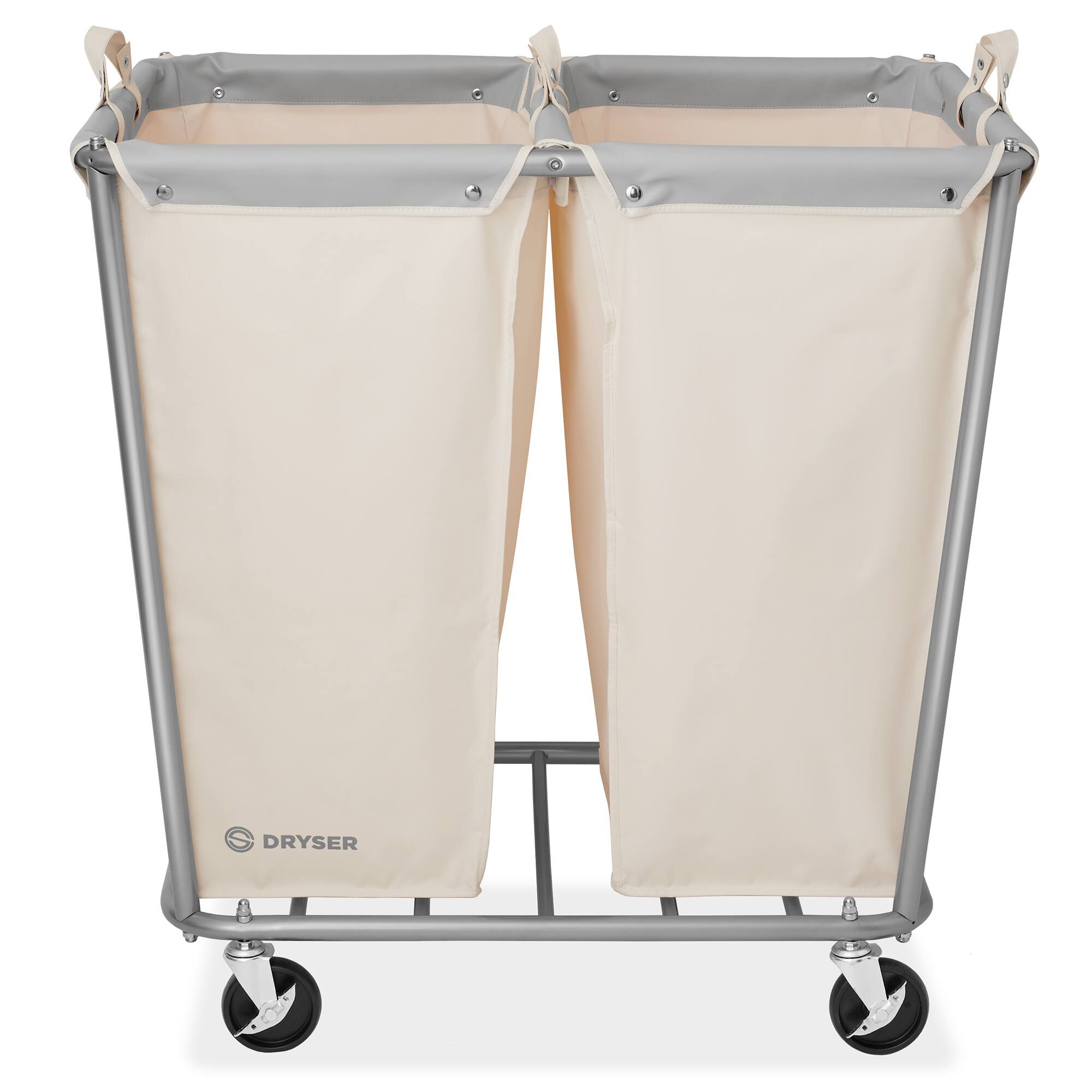 Alt View 1. Dryser - Commercial Rolling Canvas Bin Laundry Hamper on Wheels - White.