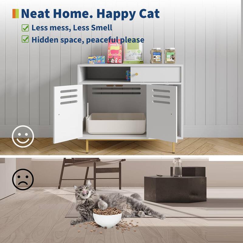 Neat Home. Happy Cat

- Less mess, Less Smell
- Hidden space, peaceful please