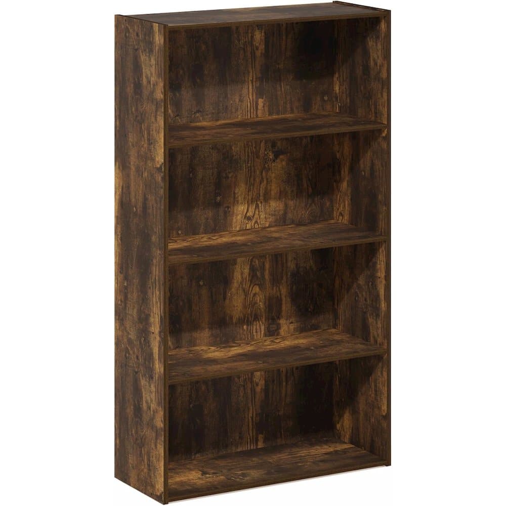 FurniFact - Brown Wooden Book Shelf with Four Tiers of Wooden Shelves for Stylish Display - Amber Pine