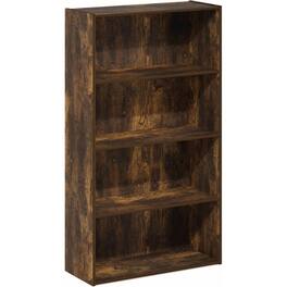 FurniFact - Brown Wooden Book Shelf with Four Tiers of Wooden Shelves for Stylish Display - Amber Pine