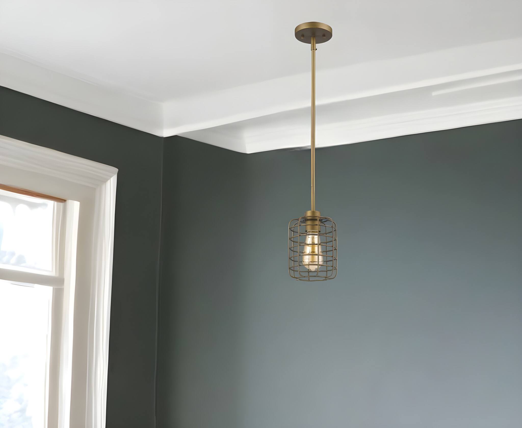 Angle. Hivvago - Hivvago Brushed Gold Metal Cage Hanging Light - Gold.