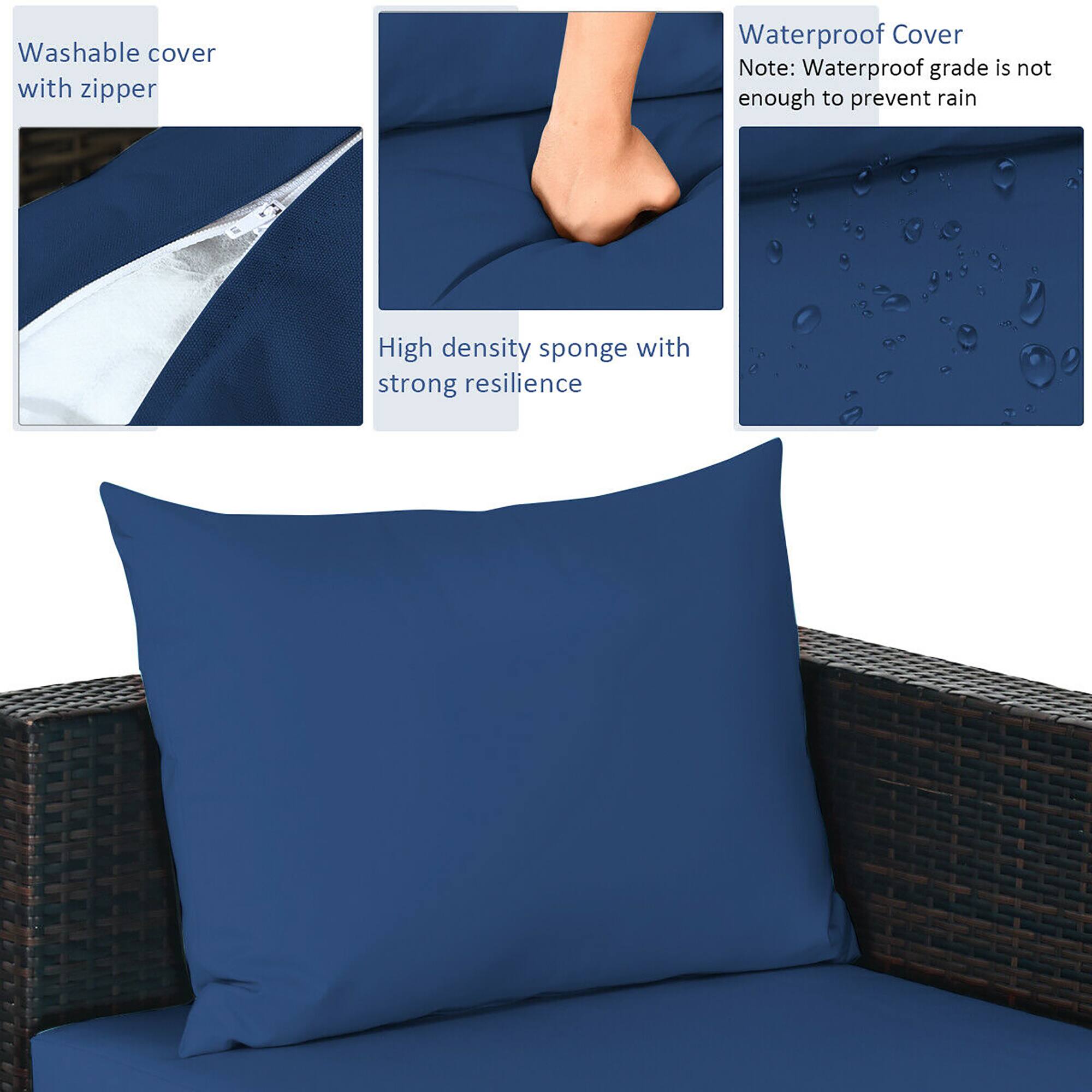 - Washable cover with zipper
- Waterproof Cover
  Note: Waterproof grade is not enough to prevent rain
- High density sponge with strong resilience