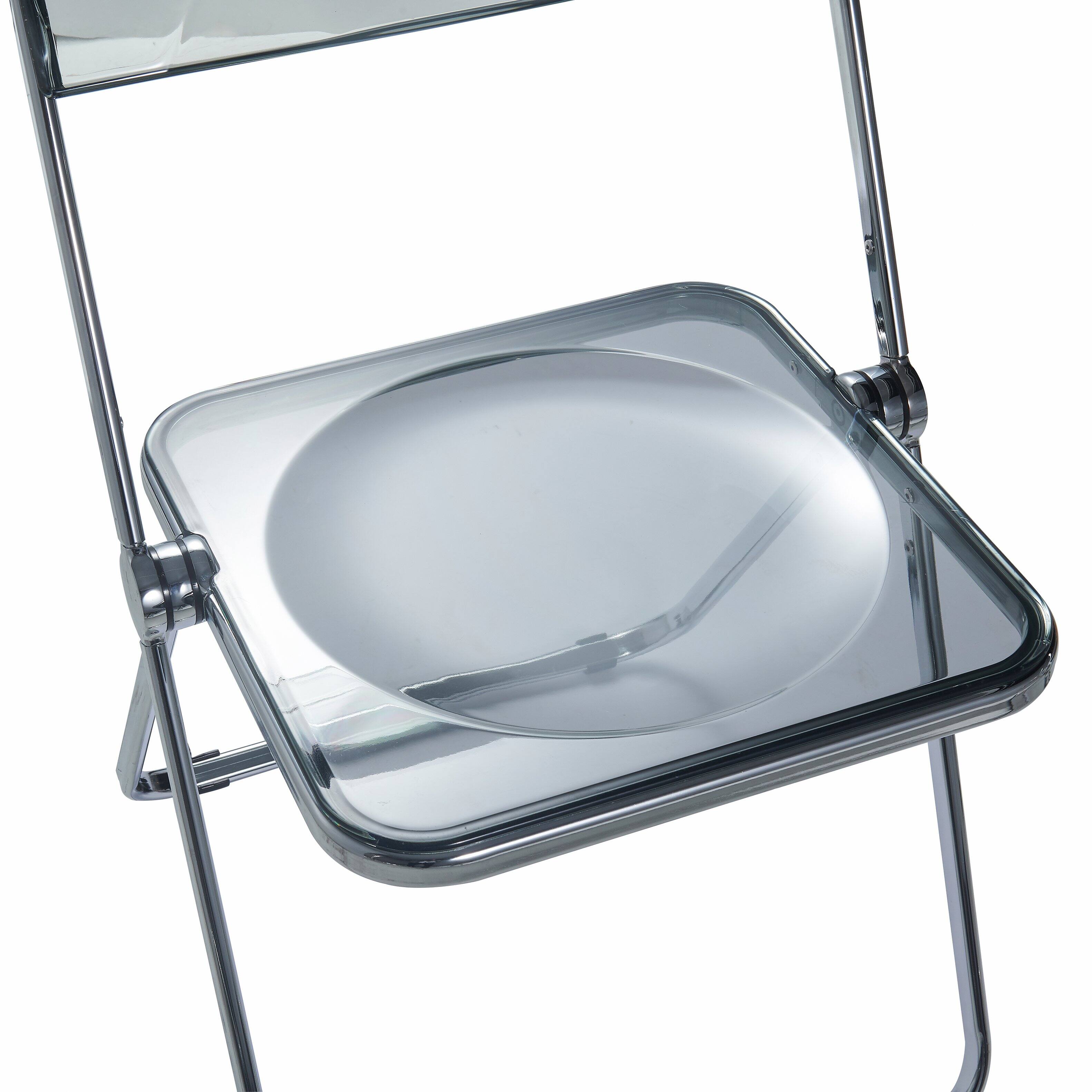 Alt View 7. LeisureMod - Lawrence Modern Clear Acrylic Folding Chair with Chrome Steel Frame, Fully Assembled Portable Dining Seat - Transparent Black.
