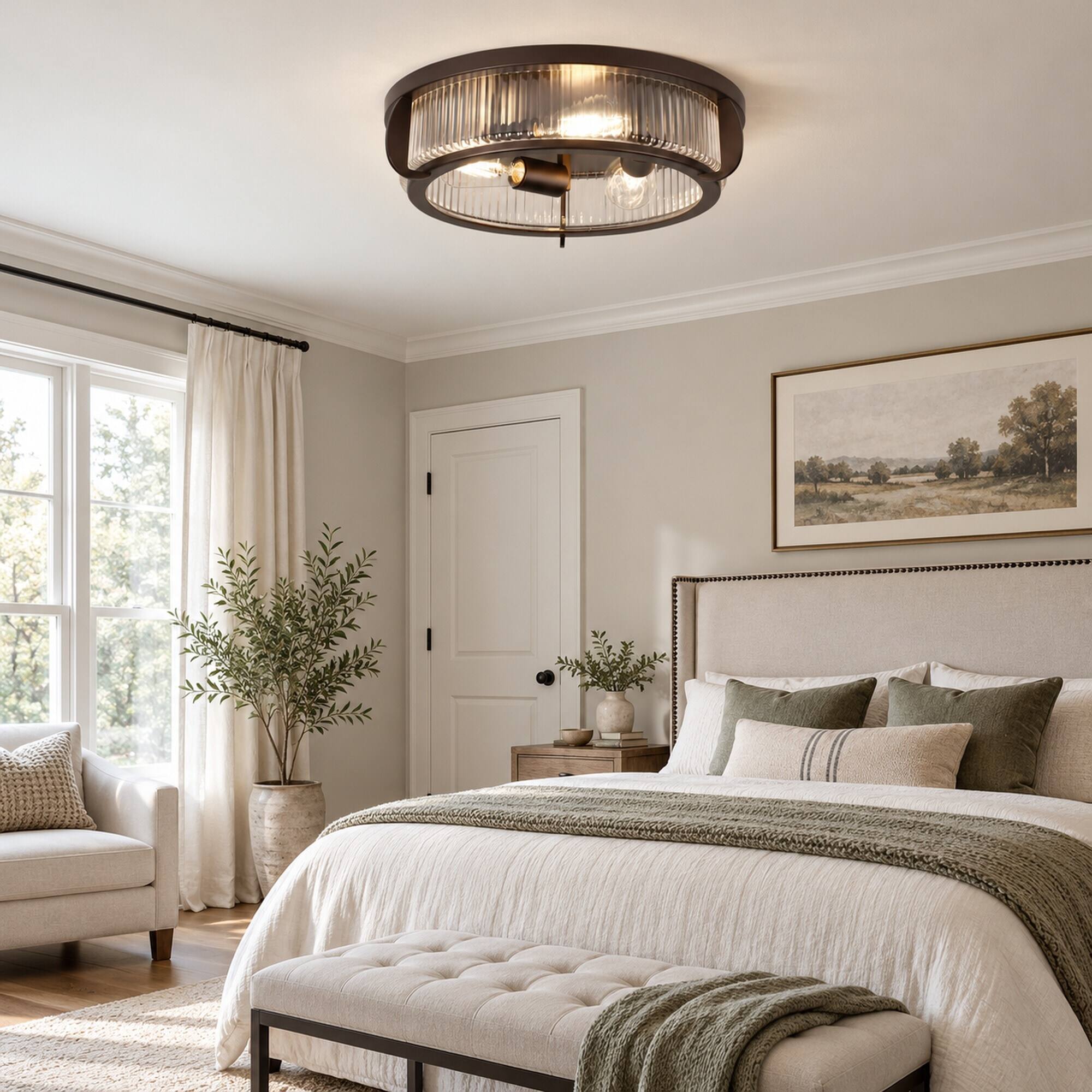 RYHNUYNE 3 Light Flush Mount Ceiling Light, 16.14 in Oil Rubbed Bronze ...