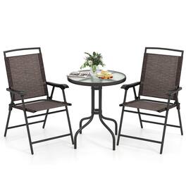 Gymax - 3 PCS Outdoor Bistro Dining Furniture Set w/1.57'' Umbrella Hole Rippled - Brown+Black