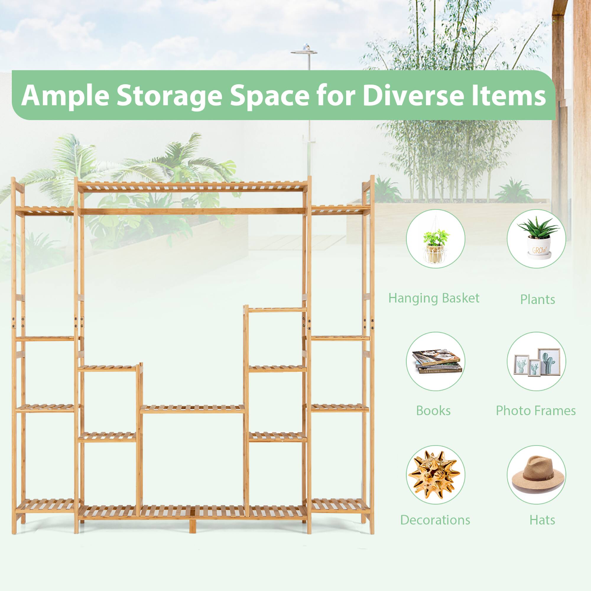 Ample Storage Space for Diverse Items: Hanging Basket, Plants, Books, Photo Frames, Decorations, Hats