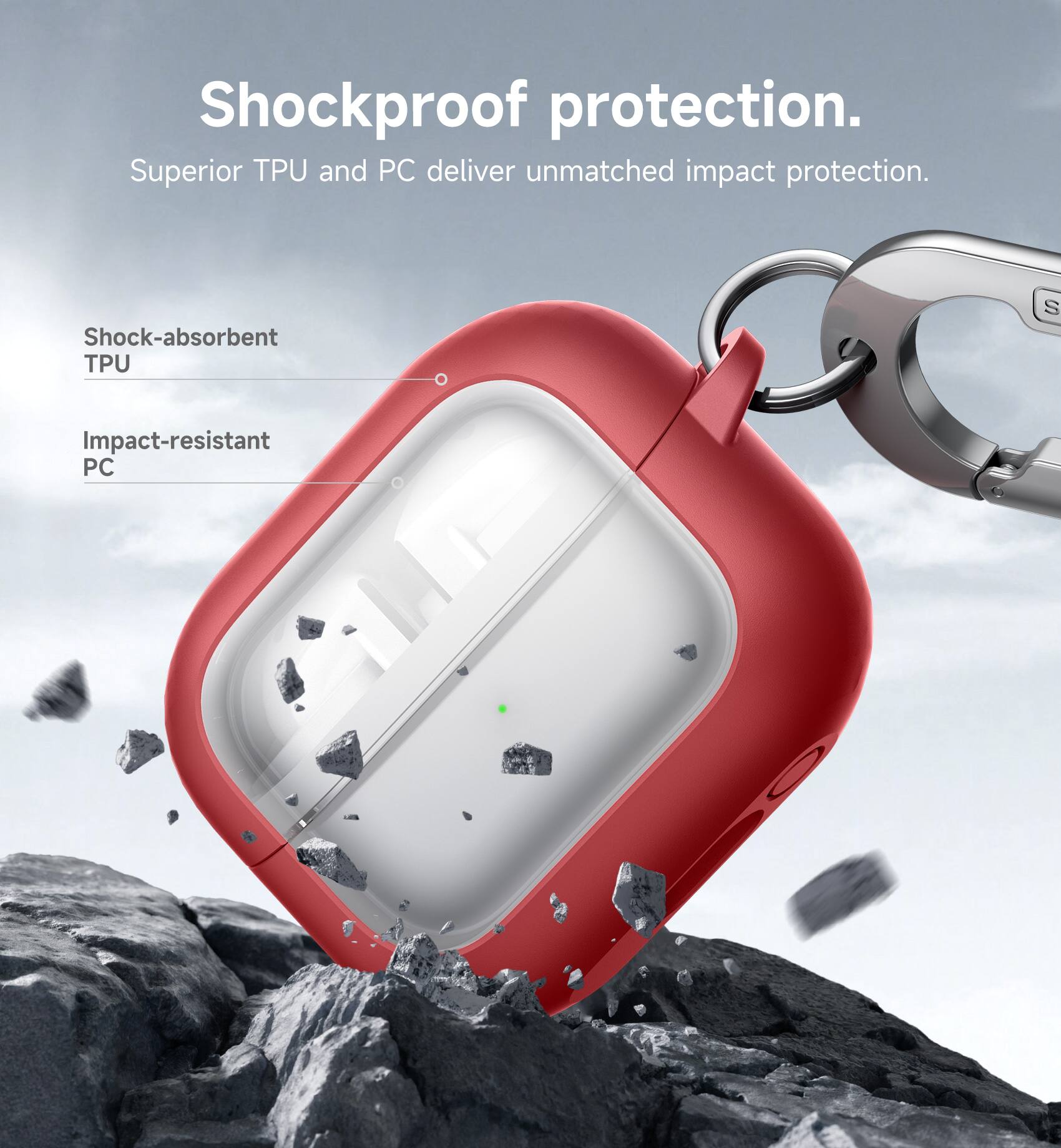 Shockproof protection. Superior TPU and PC deliver unmatched impact protection. Shock-absorbent TPU. Impact-resistant PC.