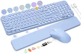 PRIMEPLUS - Wireless Keyboard & Mouse, Round Keycaps, Magnetic Wrist Rest, Retro Typewriter, 2.4G, Auto Sleep, Purple, Mac/Windows - Glowing Purple