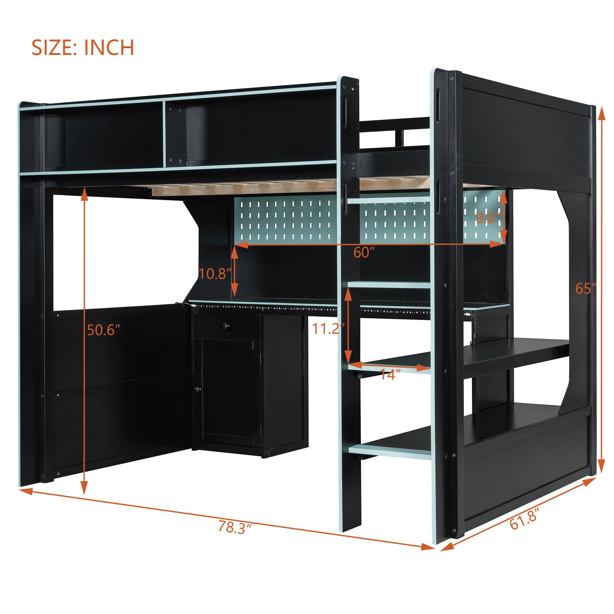 SIZE: INCH  
9.8"  
10.8"  
60"  
65"  
50.6"  
11.2"  
14"  
78.3"  
61.8"