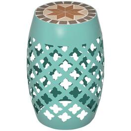 PULUZ - Decorative Outdoor Stool, 12 inch Round Patio Side Table, Mosaic Accent Plant Stand for Garden, Balcony - Blue
