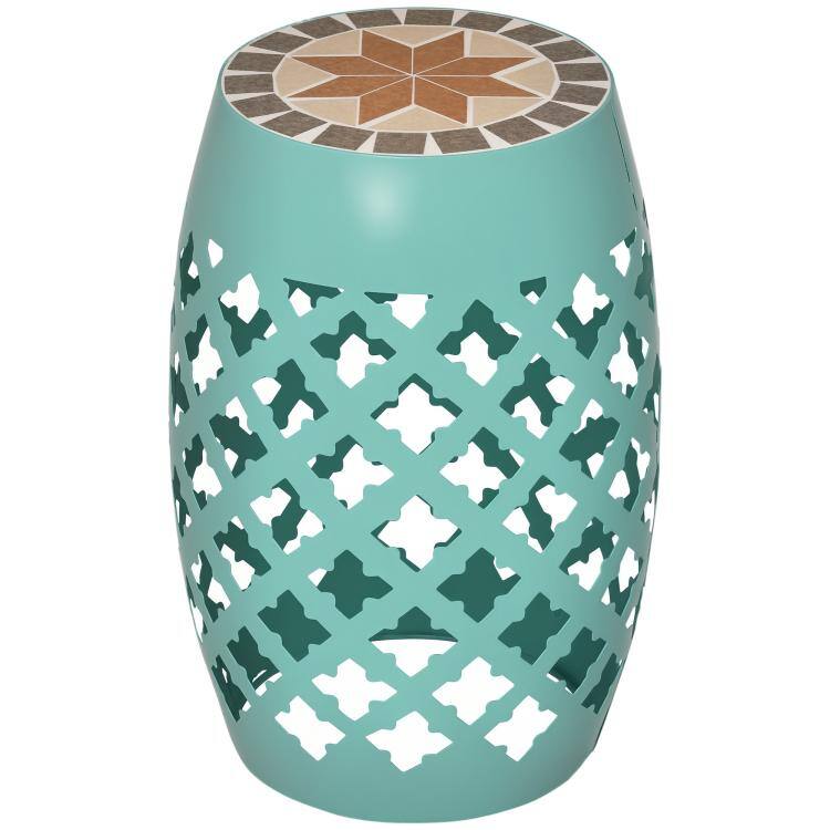 Front. PULUZ - Decorative Outdoor Stool, 12 inch Round Patio Side Table, Mosaic Accent Plant Stand for Garden, Balcony - Blue.