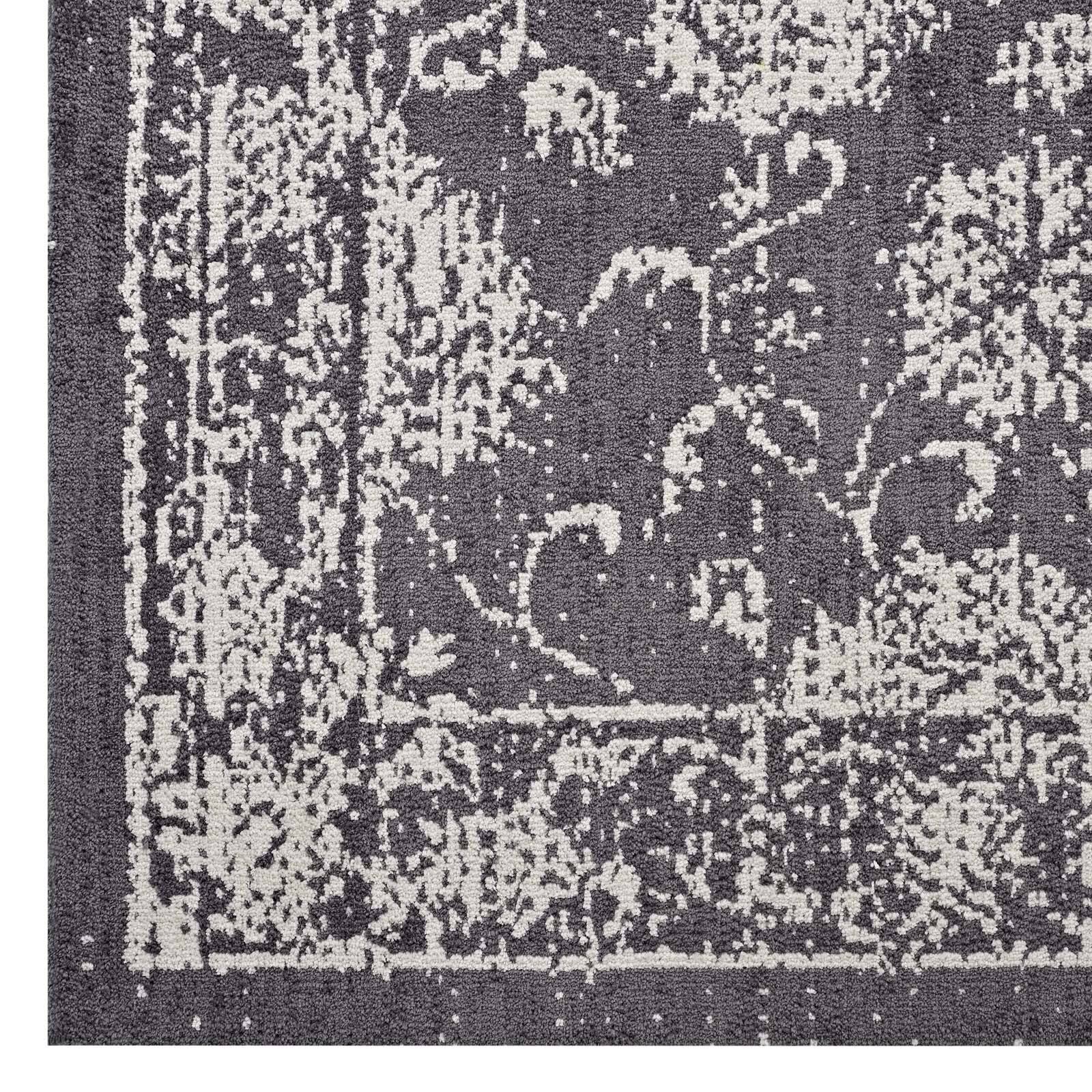 Alt View 1. Modway - Kazia Distressed Floral Lattice Area Rug - Dark Gray and Ivory.