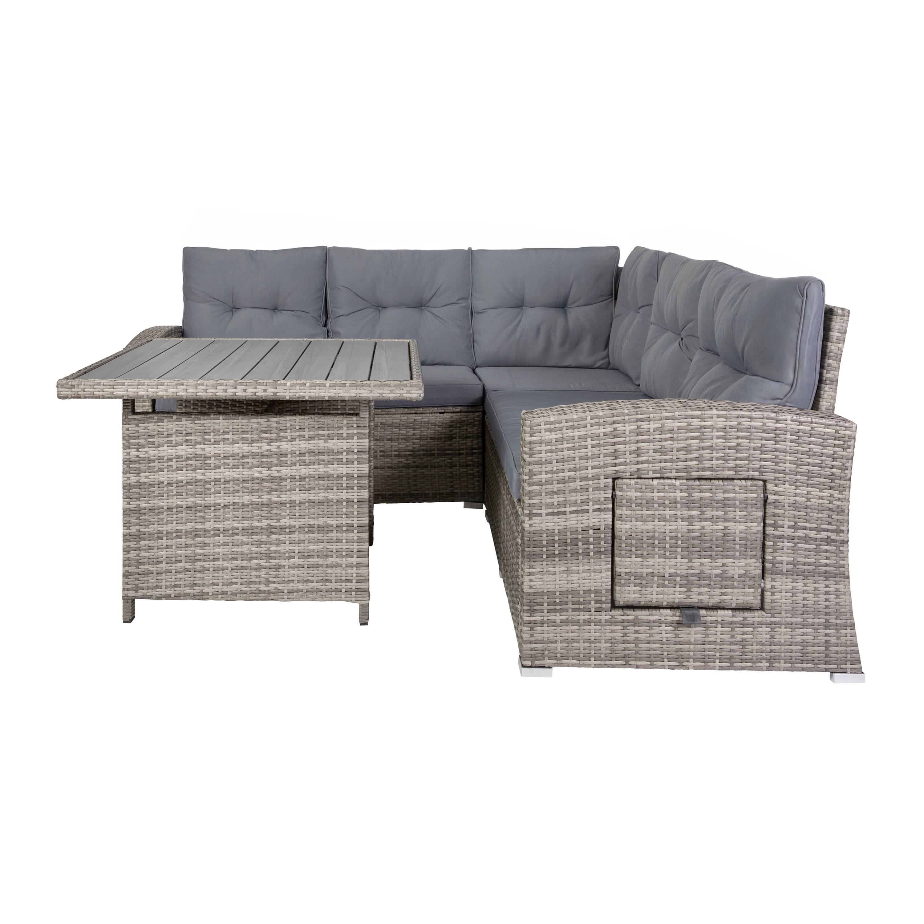 Left. Flash Furniture - Huck Indoor/Outdoor Wicker Rattan Conversation Set, L-Shaped Sofa with Dining Table, Weather Resistant Cushions, Gray - Gray.