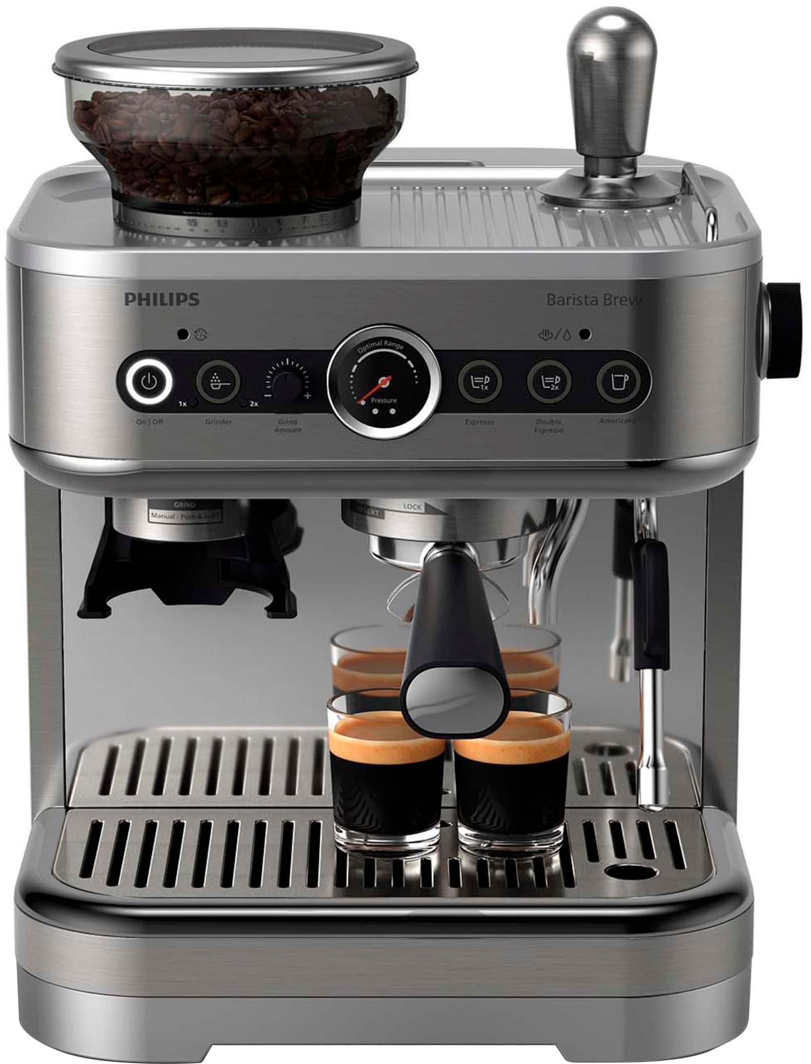 Philips - Barista Brew Semi Automatic Espresso Machine with Milk Frother - Stainless Steel - Front_Zoom