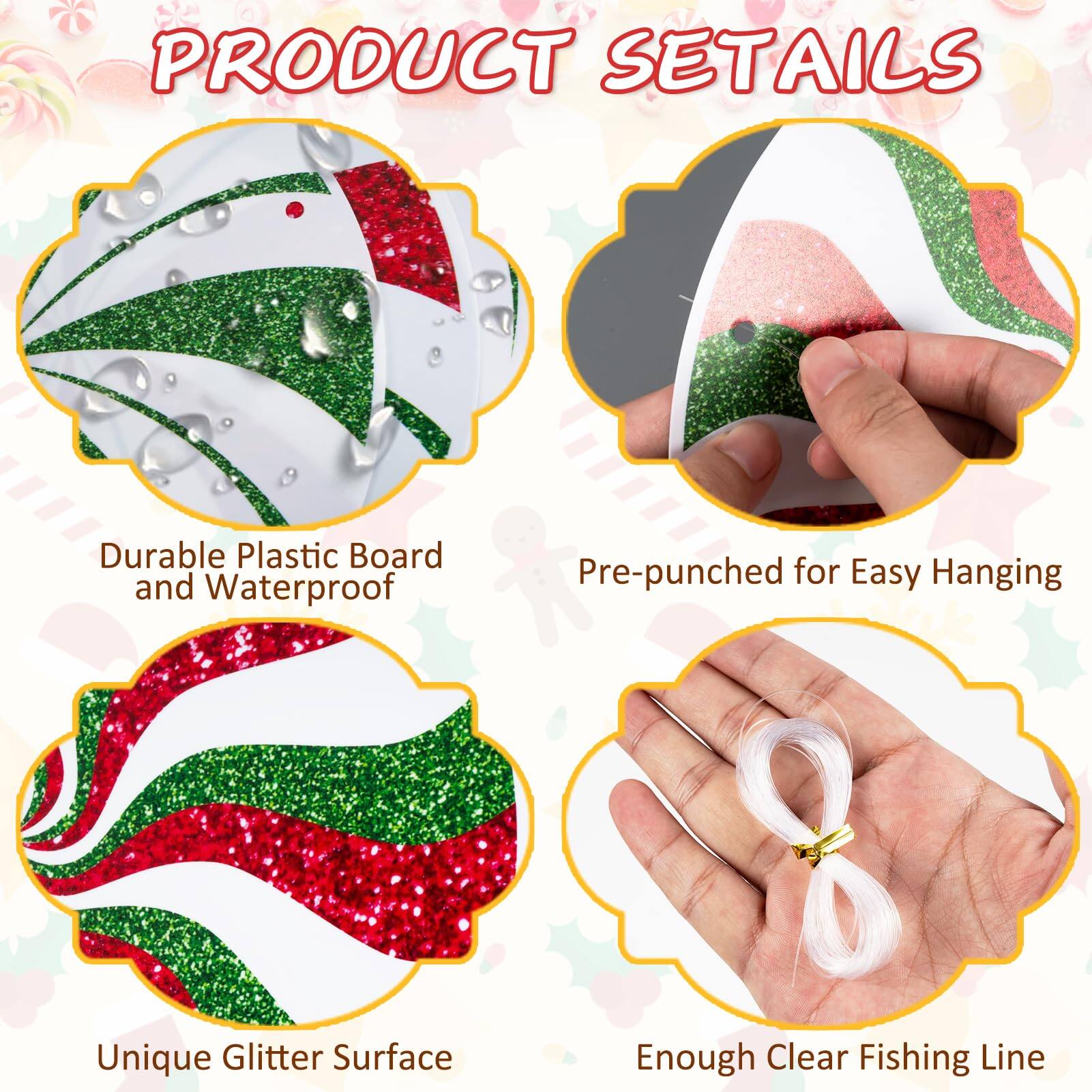 PRODUCT DETAILS

- Durable Plastic Board and Waterproof
- Pre-punched for Easy Hanging
- Unique Glitter Surface
- Enough Clear Fishing Line