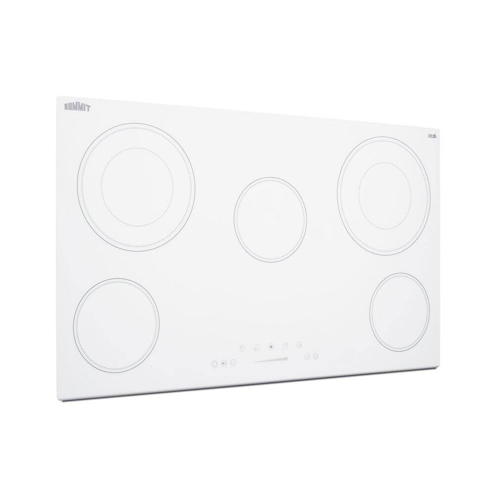 Angle. SUMMIT - 36" Wide 208-240V 5-Burner Radiant Cooktop - White.
