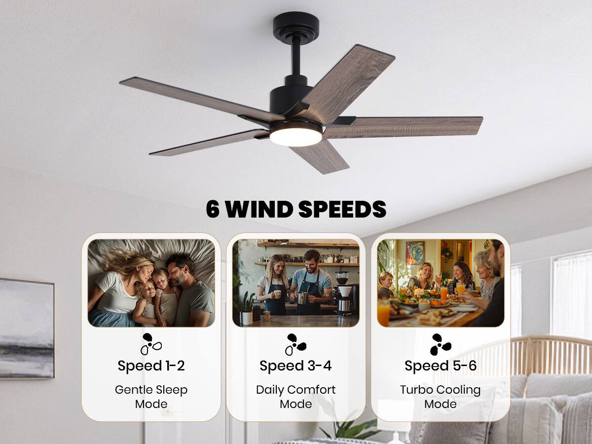 6 WIND SPEEDS

Speed 1-2: Gentle Sleep Mode

Speed 3-4: Daily Comfort Mode

Speed 5-6: Turbo Cooling Mode